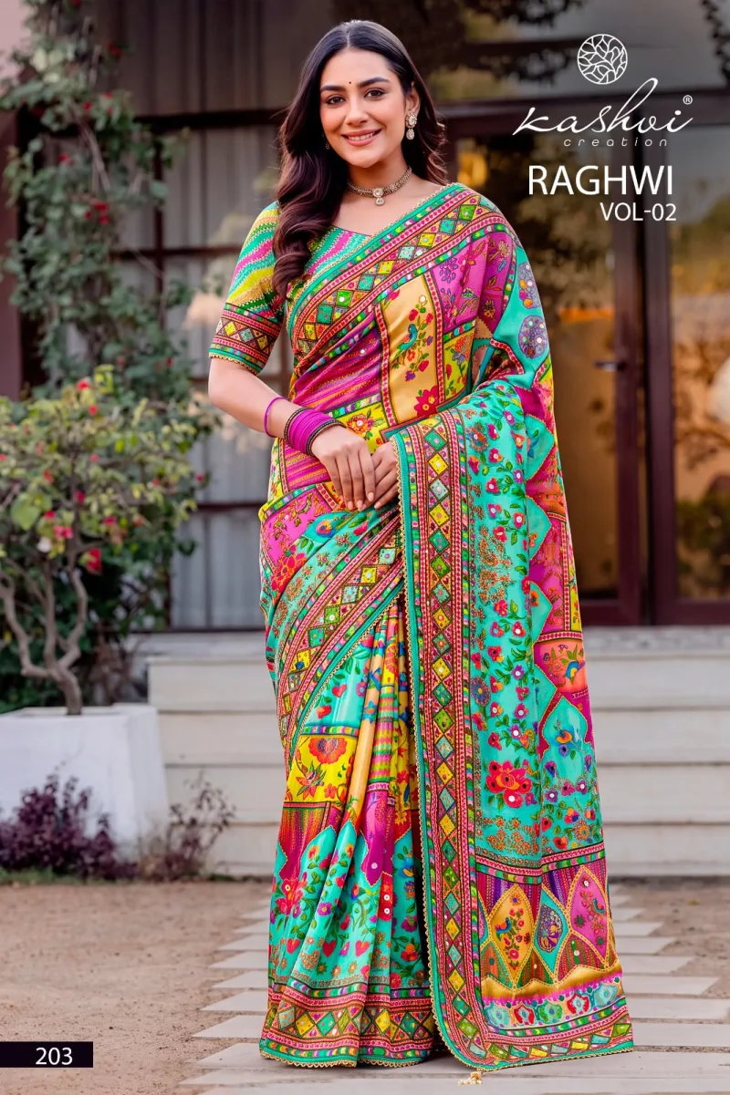 Raghwi Vol 2 By Kashvi Chinon Printed Beads Saree 